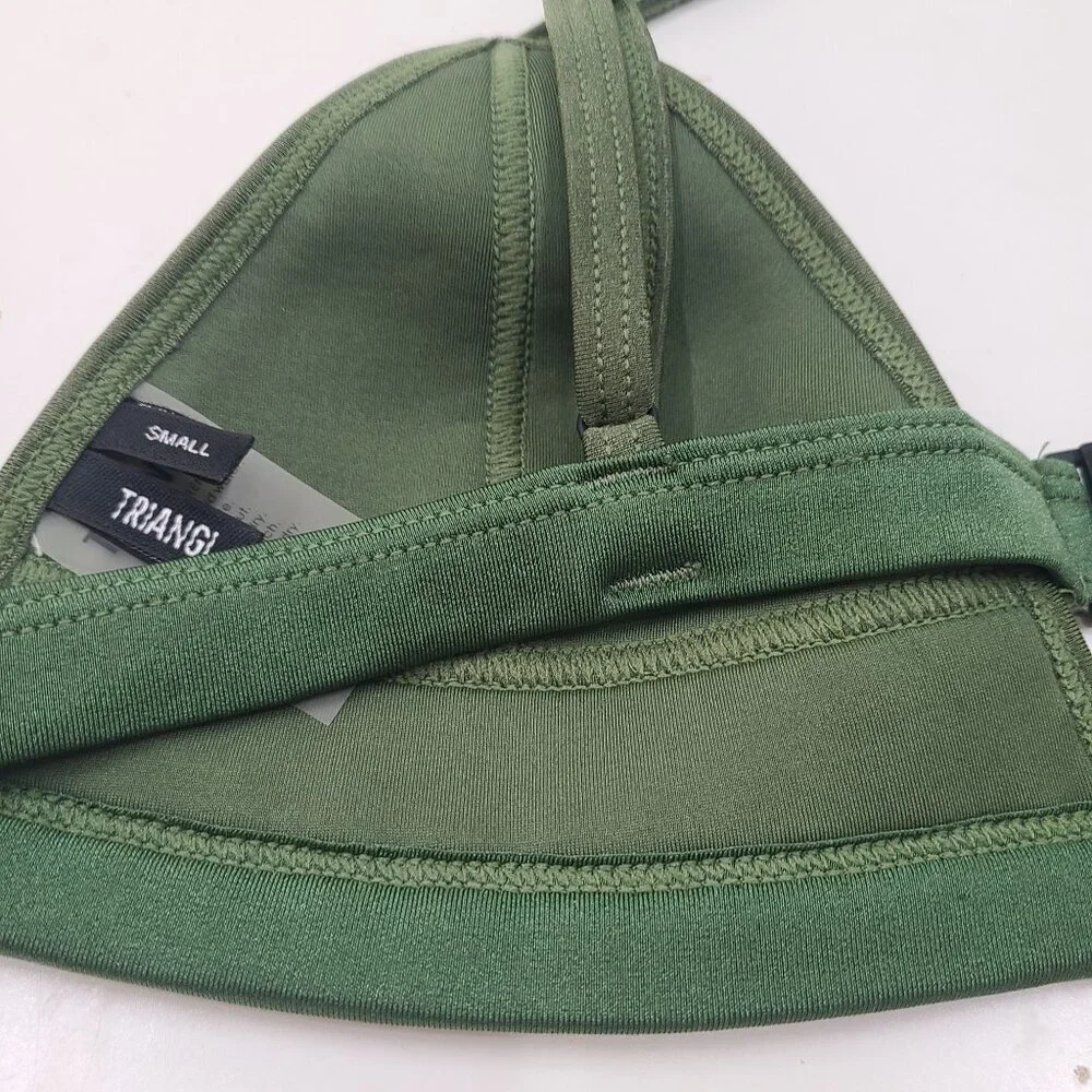 Triangle Gigi Olive Green Crochet Detail Neoprene Bikini Top Size Small